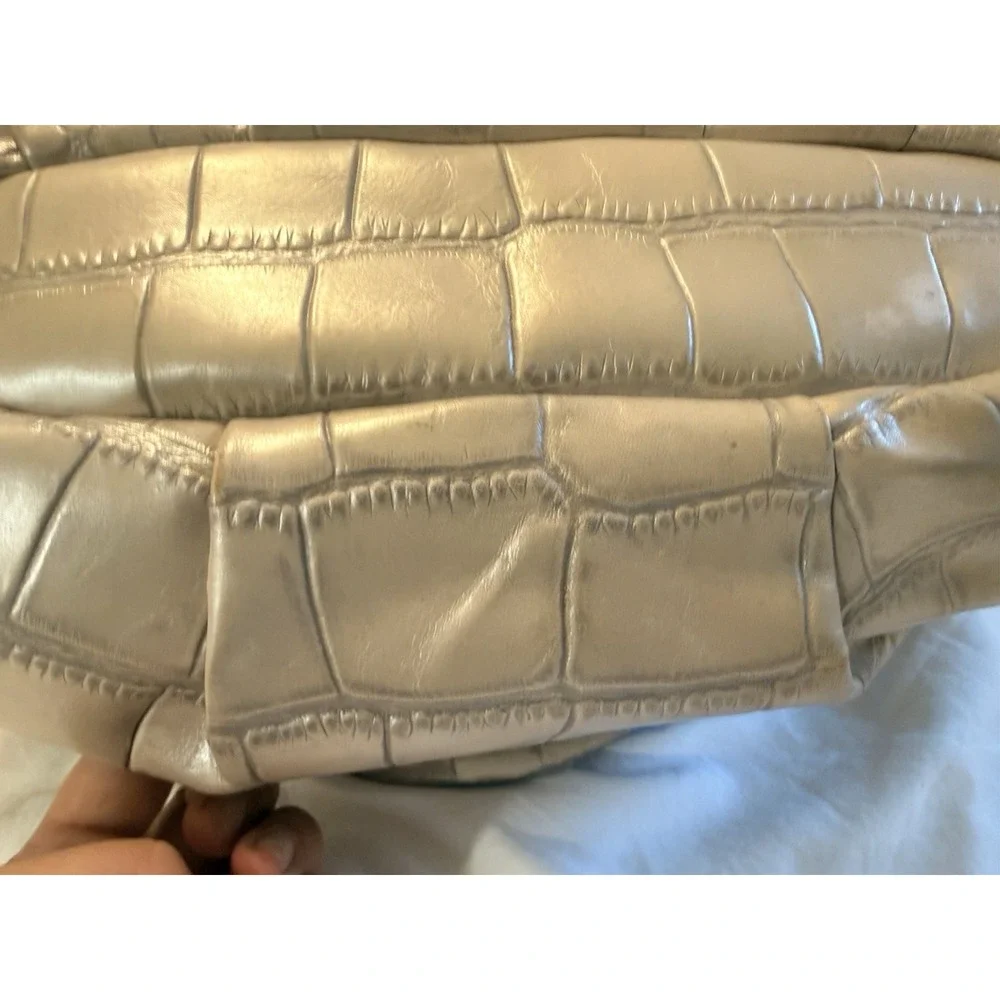 Coach Madison Lindsey Croc Embossed Beige Pink Top Handle Zip Satchel